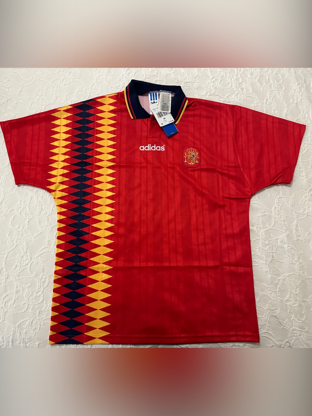 adidas Retro Spain Diamond-Pattern Soccer Jersey
